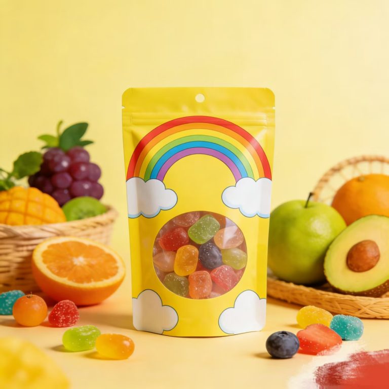 Custom Printable Stand Up Zipper Pouches Clear Window for Candy Packaging 5