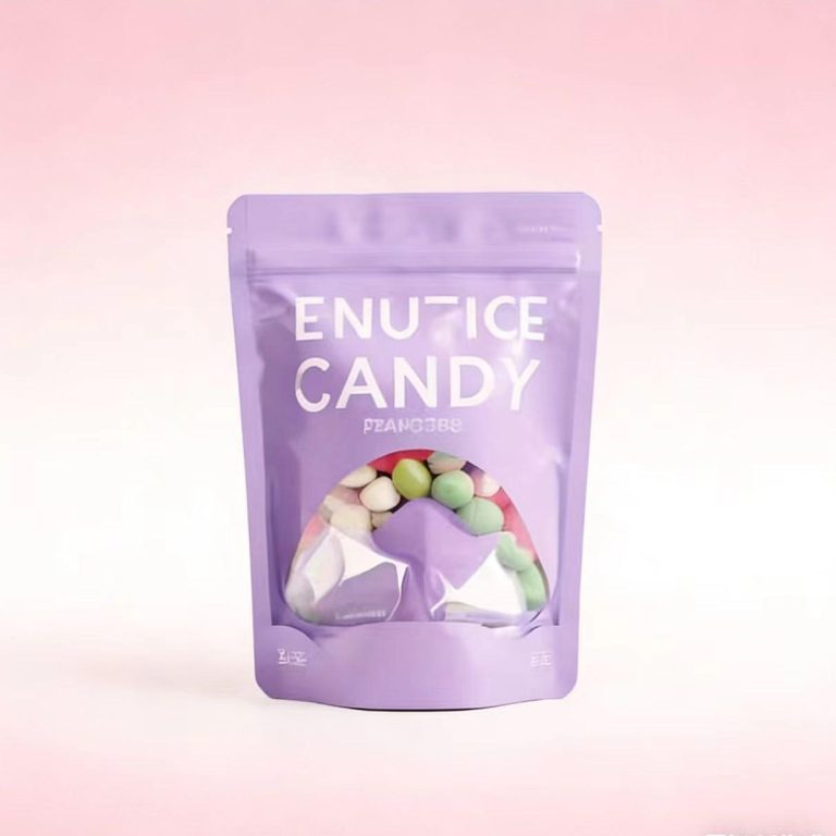 Custom Printed Purple Stand Up Zipper Pouches with Window for Candy Packaging 5