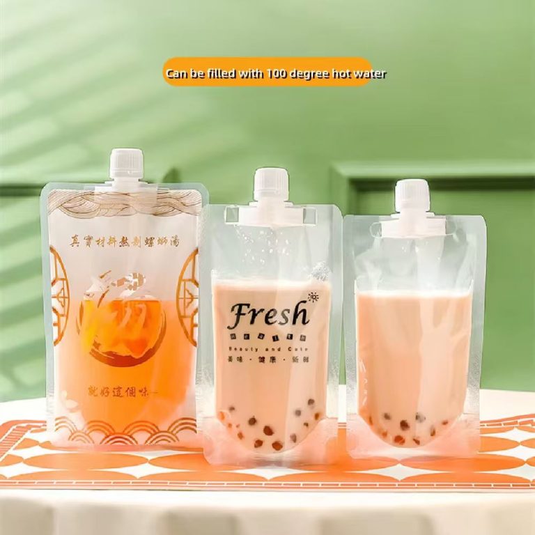 Reusable Transparent Spout Bags Heat Tolerant Leak Proof for Bubble Tea Soup and Beverages 4