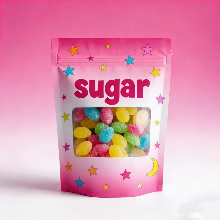 Custom Printed Stand Up Zipper Pouches with Window for Candy Packaging 1
