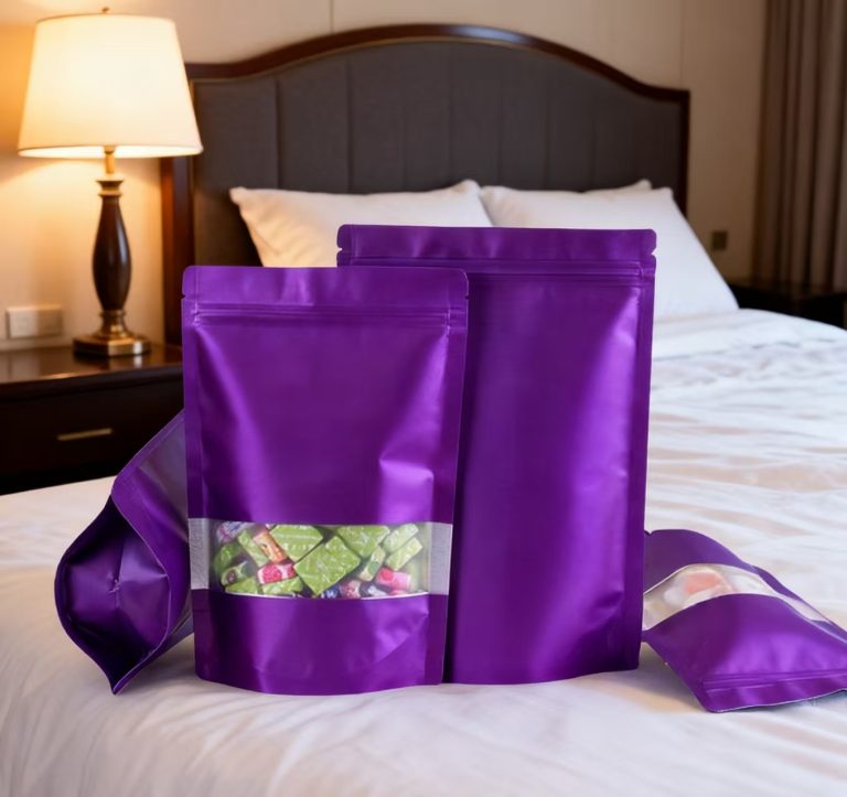 Stand Up Zipper Pouch with Clear Window Resealable for Candy Snack Packaging 6