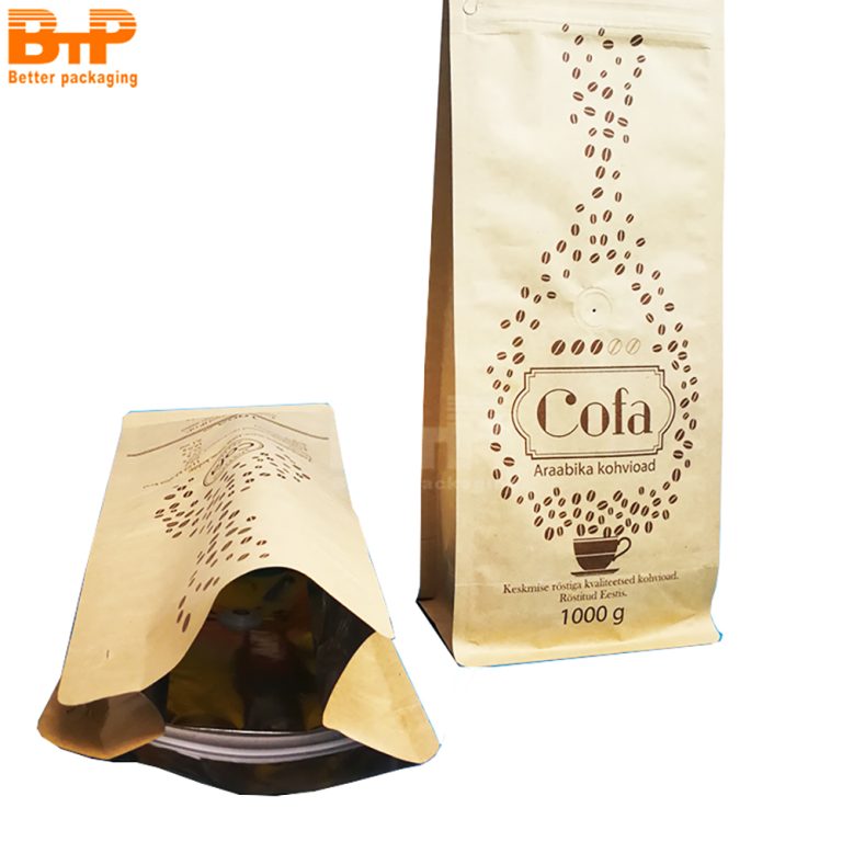 Custom Printed 1kg hanging ear kraft paper Aluminium Foil coffee bag 4