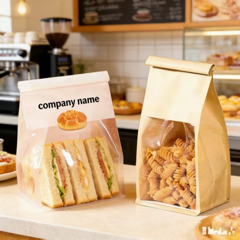 Custom Printed Kraft Paper Window Gusset Bag Food Grade Moisture Proof for Bakery Bread Flat Bottom Bag5