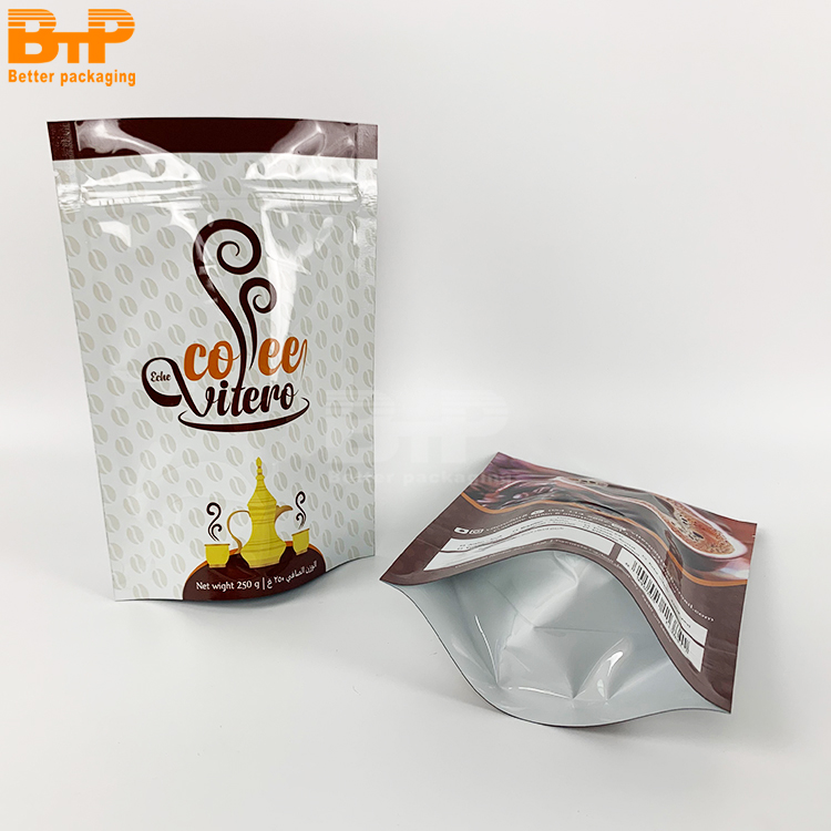 Custom Printed Aluminum Foil Lined Moisture Proof Coffee Storage Zipper Stand up Bag 3