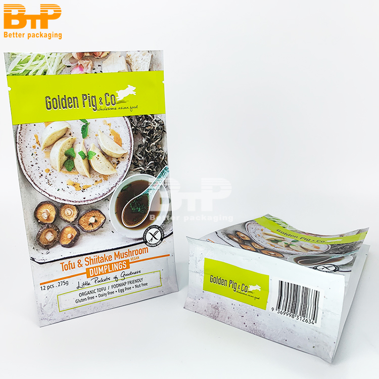 Custom Printed Aluminum Foil Flat Bottom Bag for Dumplings Food Packaging 2