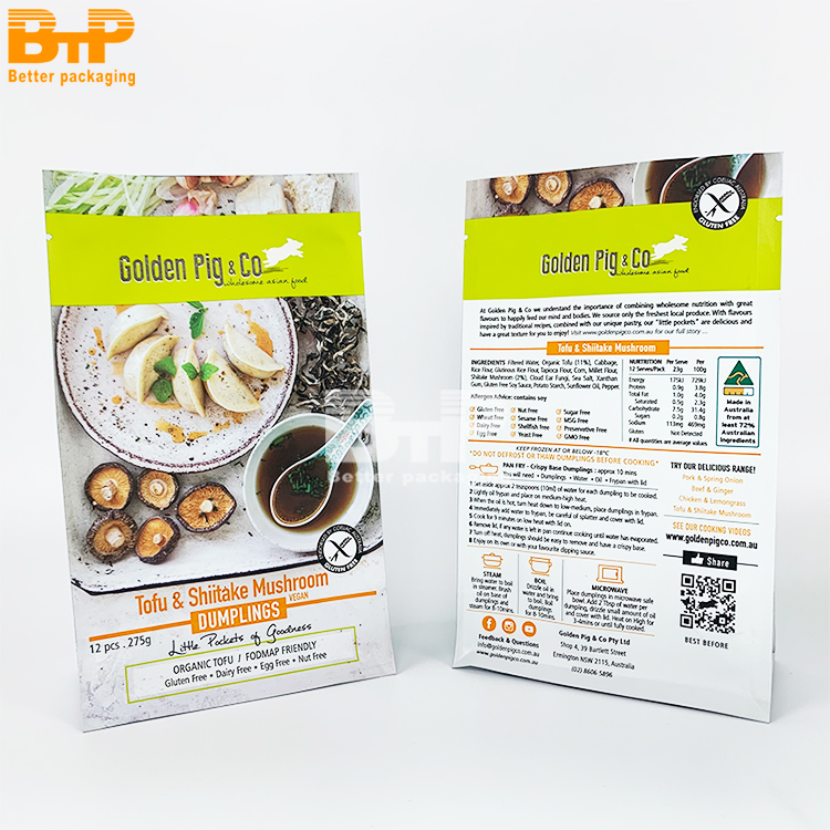 Custom Printed Aluminum Foil Flat Bottom Bag for Dumplings Food Packaging 4