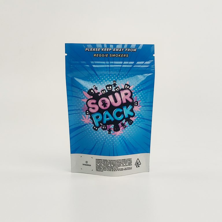 3.5g Mylar stand up pouch is custom printed with aluminum foil construction and includes a secure plastic zipper4