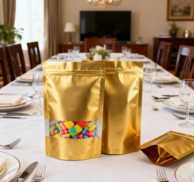 Stand Up Zipper Pouch with Clear Window Resealable for Candy Snack Packaging 4