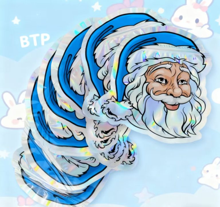 3.5 Mylar Bag Santa Claus Shaped Holographic Sealed Packaging Pouch 6