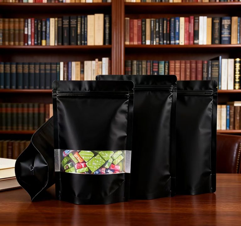 Stand Up Zipper Pouch with Clear Window Resealable for Candy Snack Packaging 3