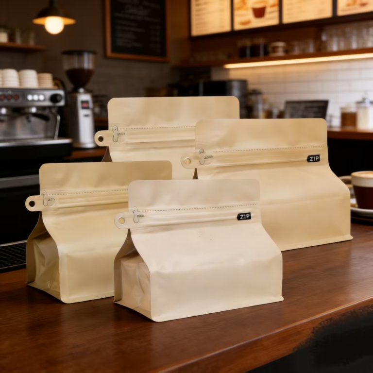 Custom Mylar Digital Printed Plastic Doypack Coffee Beans Flat Bottom Packaging 4