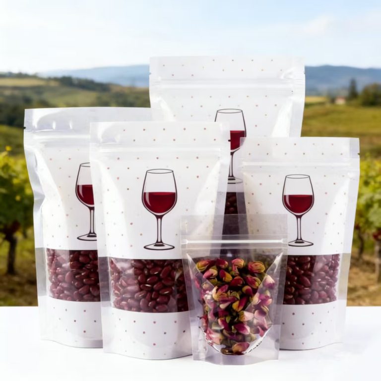Custom Printed Windowed Stand Up Food Pouch Resealable Moisture Proof Airtight Packaging for Dry Goods Beans Pastries 5