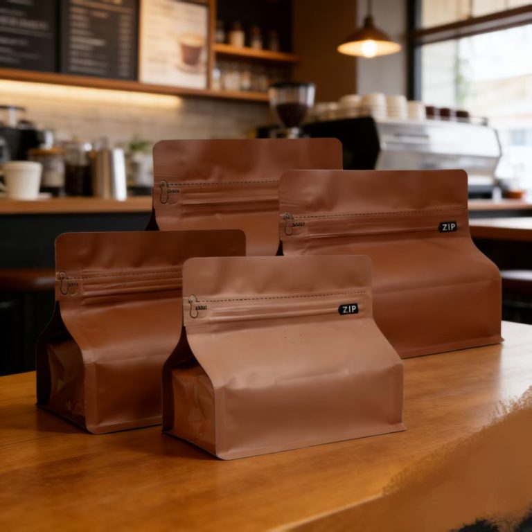 Custom Mylar Digital Printed Plastic Doypack Coffee Beans Flat Bottom Packaging 5