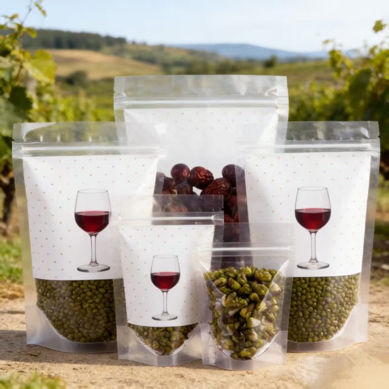 Custom Printed Windowed Stand Up Food Pouch Resealable Moisture Proof Airtight Packaging for Dry Goods Beans Pastries 3