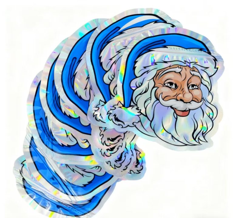 3.5 Mylar Bag Santa Claus Shaped Holographic Sealed Packaging Pouch 2