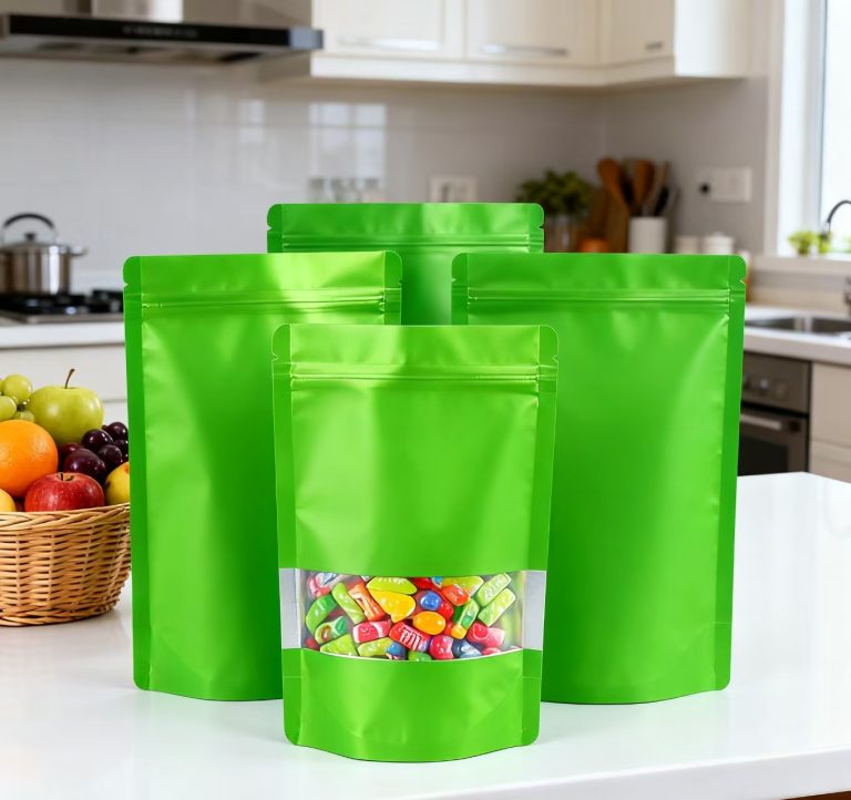 Stand Up Zipper Pouch with Clear Window Resealable for Candy Snack Packaging 1