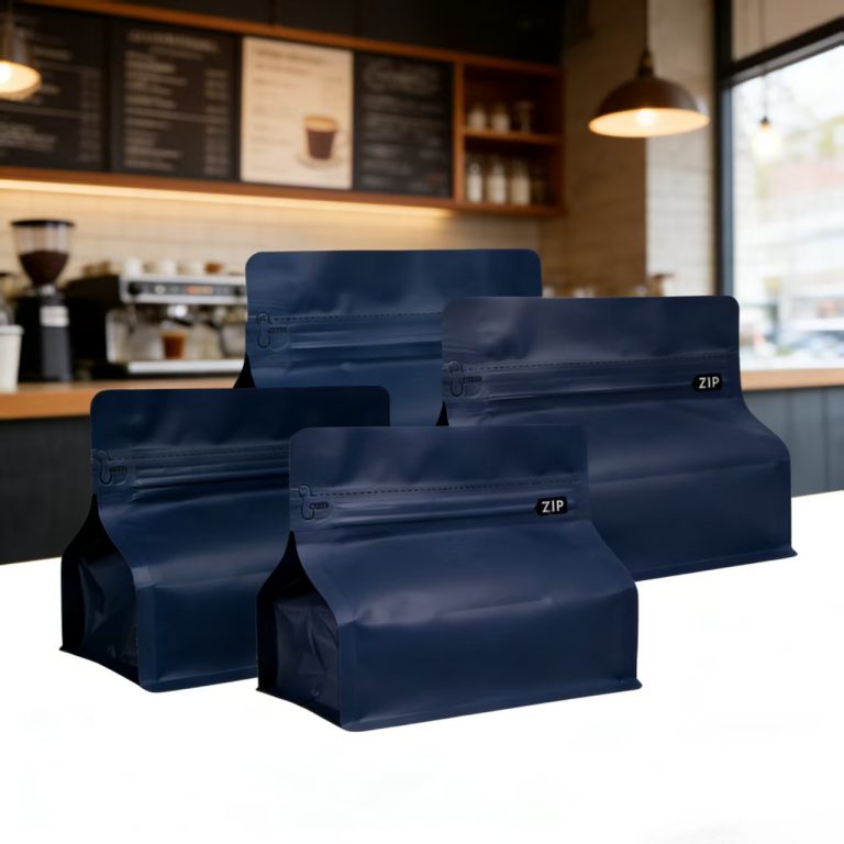 Custom Mylar Digital Printed Plastic Doypack Coffee Beans Flat Bottom Packaging 6