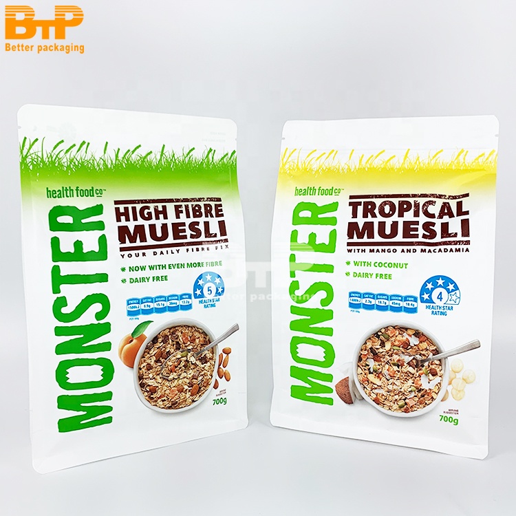 Custom Printed Flat Bottom Snack Bag for Cereal Cookies Dried Fruits and Assorted Food Products 2