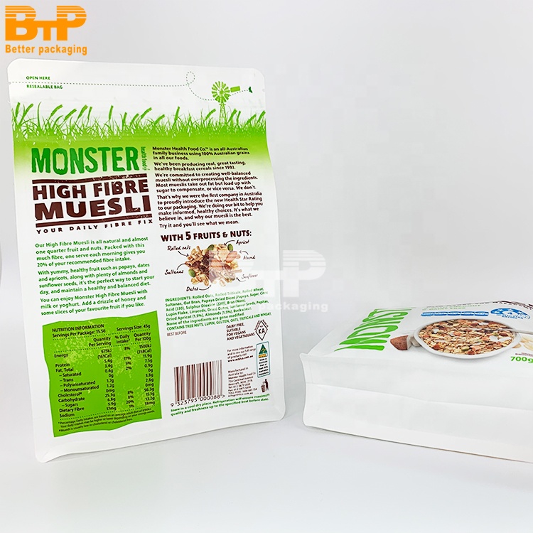 Custom Printed Flat Bottom Snack Bag for Cereal Cookies Dried Fruits and Assorted Food Products 3