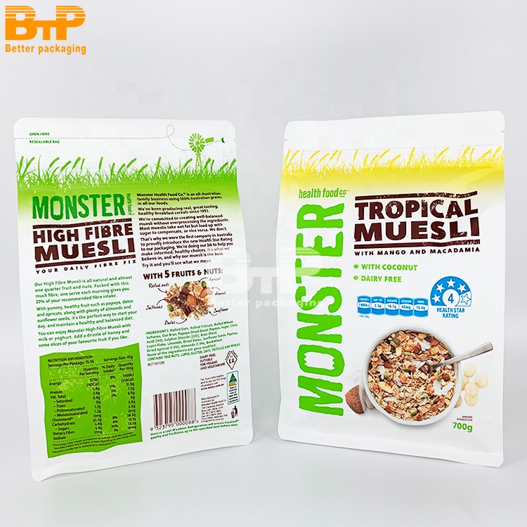 Custom Printed Flat Bottom Snack Bag for Cereal Cookies Dried Fruits and Assorted Food Products 4