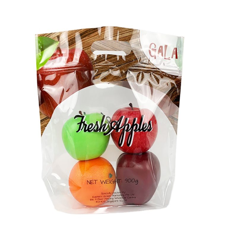 Custom Printed Apple fruit food perforated Stand up Pouch zipper packaging bag with hand hole 5