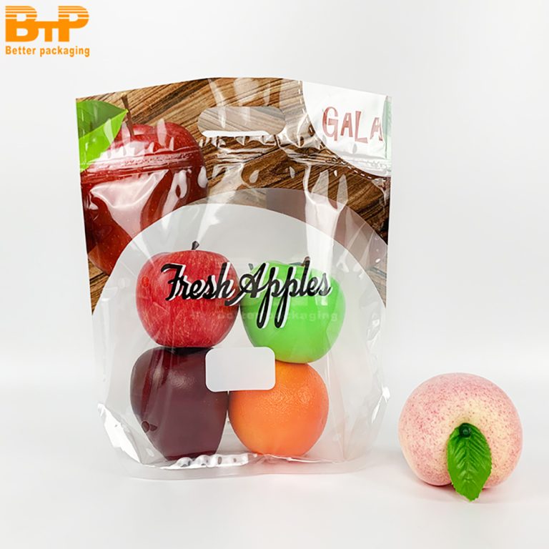 Custom Printed Apple fruit food perforated Stand up Pouch zipper packaging bag with hand hole 1