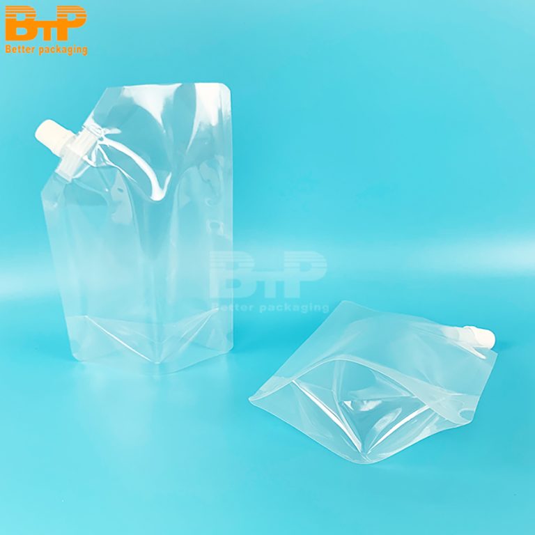 Custom Print Beverage Juice Food Shape Milk Water Bag Transparent Stand Up Spout pouch 4
