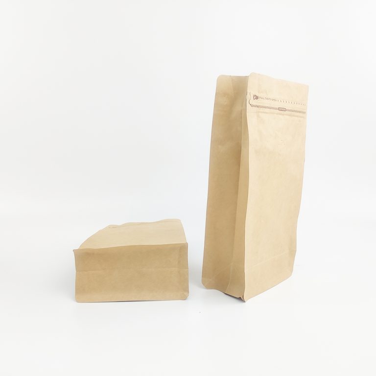 Custom kraft paper with Degassing Valve zip lock Coffee Flat Bottom Bag 3