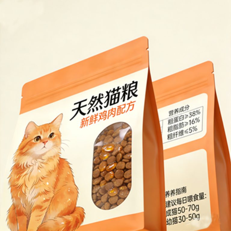 Custom logo Aluminum Foil Zip lock Pet cat Food Flat Bottom Bag 3