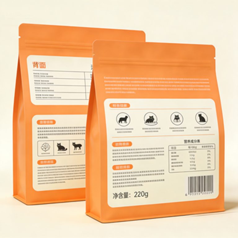 Custom logo Aluminum Foil Zip lock Pet cat Food Flat Bottom Bag 5