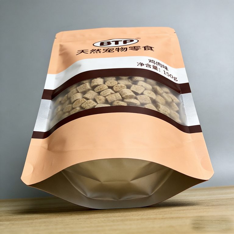 Custom logo window Aluminum Foil Zipper Pet Snack Food Stand up pouch 4