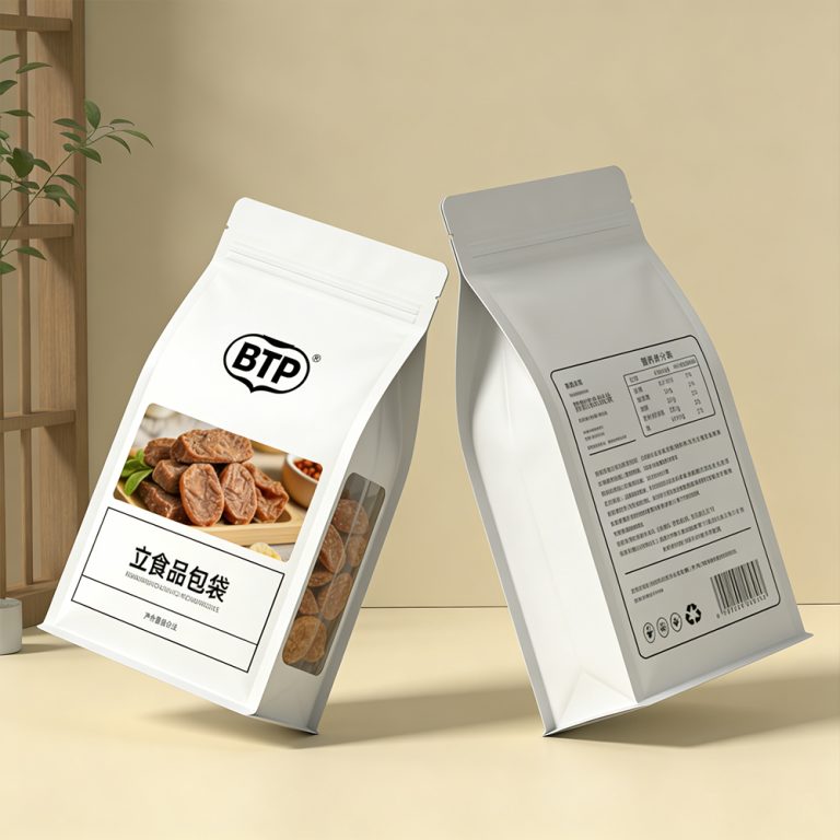 Custom logo window Ziplock Snack Food Stand up Flat Bottom Packaging Bag 2