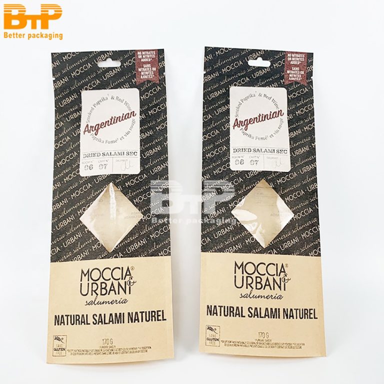 Kraft Paper Window Three side sealed Bag For Salami Packaging Hangable Durable Eco Friendly Retail1