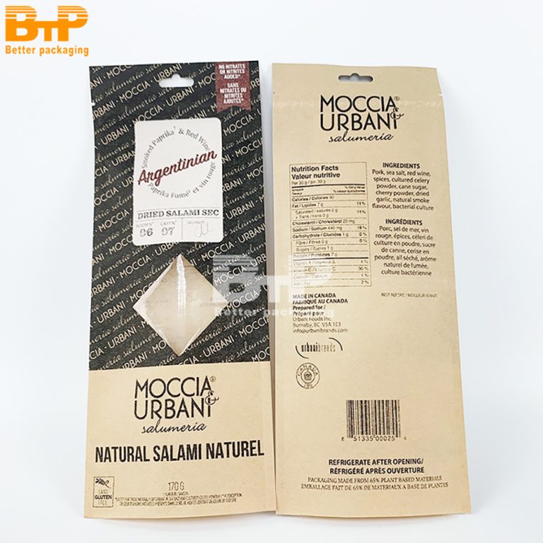 Kraft Paper Window Three side sealed Bag For Salami Packaging Hangable Durable Eco Friendly Retail2