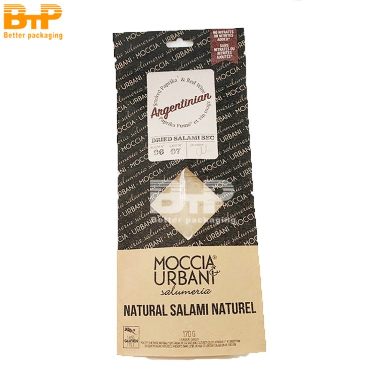 Kraft Paper Window Three side sealed Bag For Salami Packaging Hangable Durable Eco Friendly Retail4