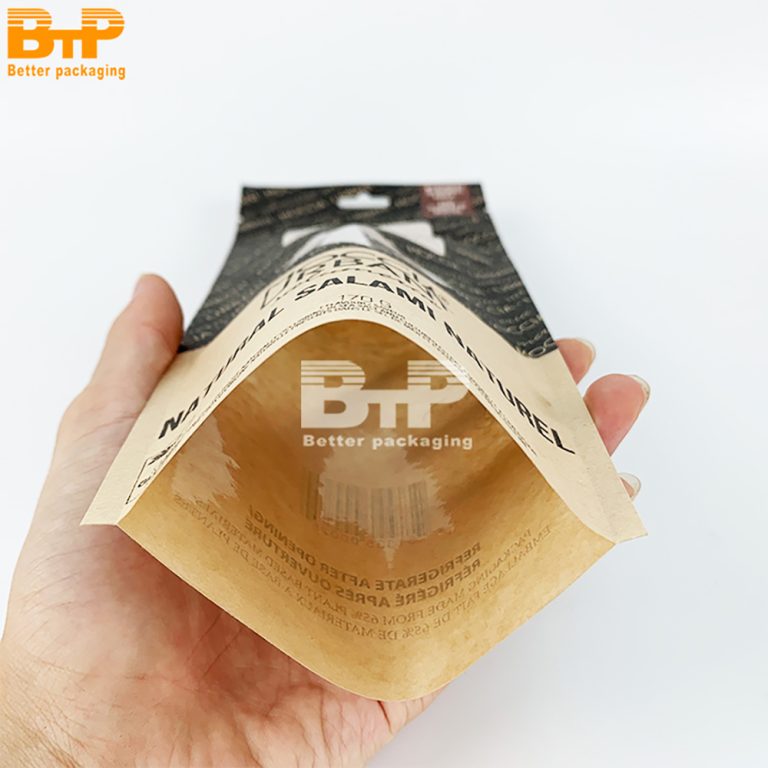 Kraft Paper Window Three side sealed Bag For Salami Packaging Hangable Durable Eco Friendly Retail5