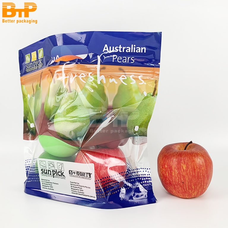 Custom Print Pear fruit food bag Stand up Pouch perforated portable zipper bag 1