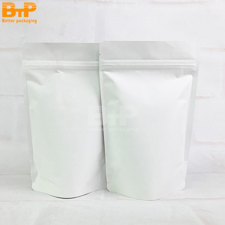 White Kraft Paper Stand Up Pouch Resealable Durable Eco Friendly For ECommerce Packaging 1