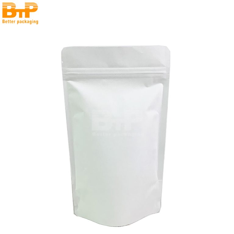 White Kraft Paper Stand Up Pouch Resealable Durable Eco Friendly For ECommerce Packaging22