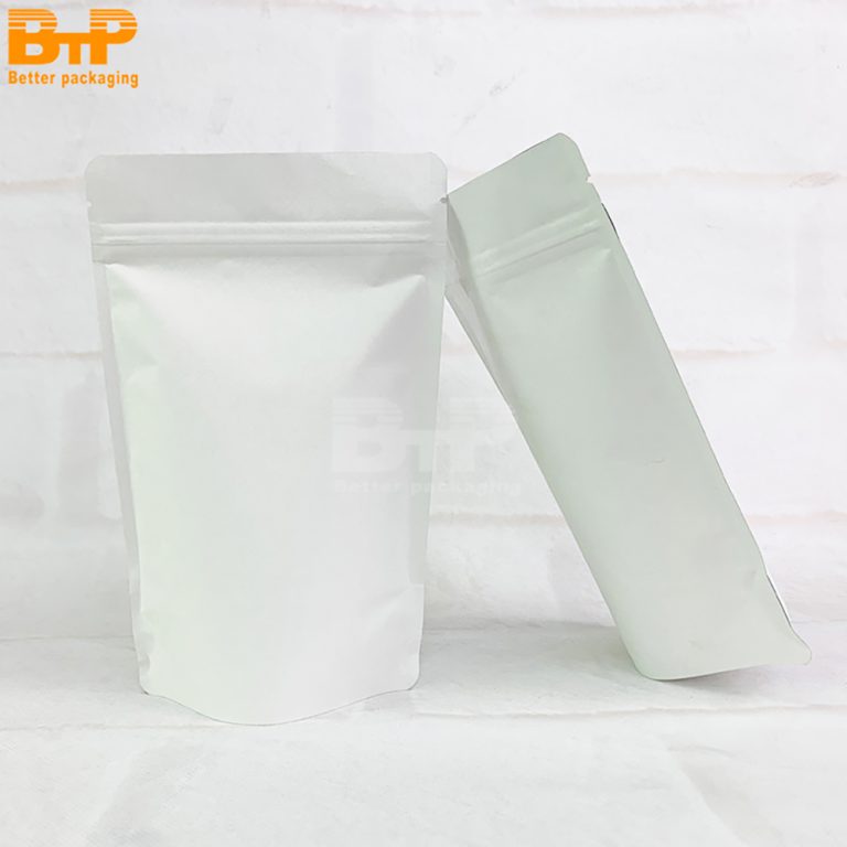 White Kraft Paper Stand Up Pouch Resealable Durable Eco Friendly For ECommerce Packaging3