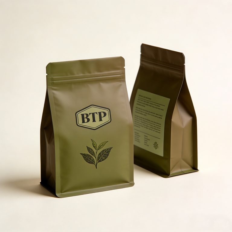 Custom Printed Foil Plastic Packaging ZipLock Tea Stand up Flat Bottom Bag 1