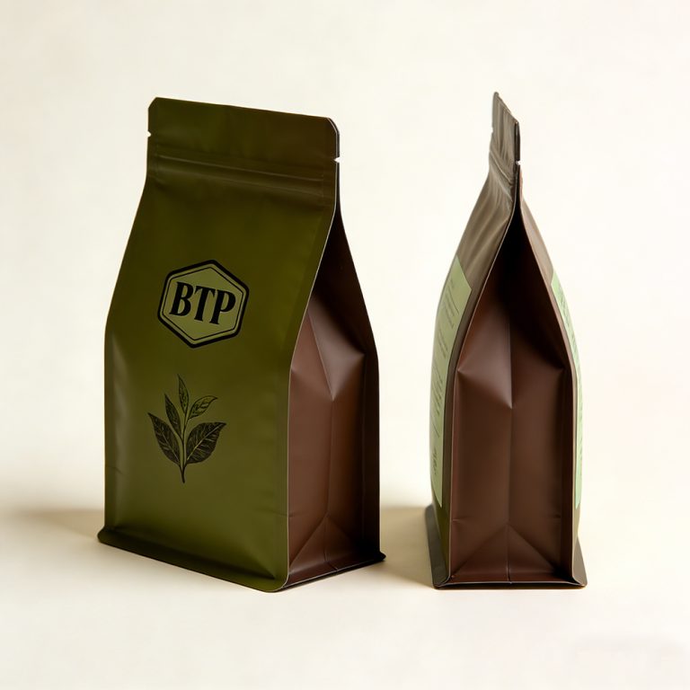 Custom Printed Foil Plastic Packaging ZipLock Tea Stand up Flat Bottom Bag 2