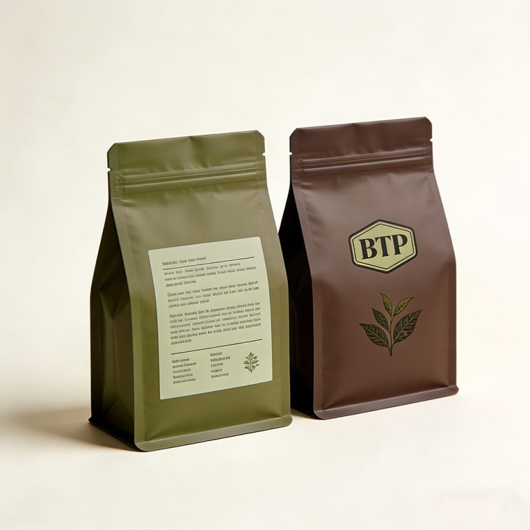 Custom Printed Foil Plastic Packaging ZipLock Tea Stand up Flat Bottom Bag 3