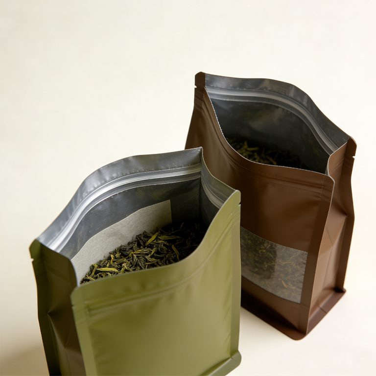 Custom Printed Foil Plastic Packaging ZipLock Tea Stand up Flat Bottom Bag 6