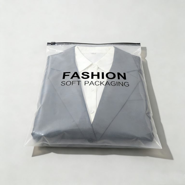 Custom logo Transparent Dust Moisture Proof three side seal Clothing plastic Bag3