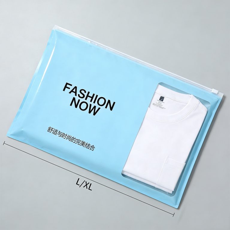 Custom logo window Waterproof Resealable Ziplock three side seal Clothing plastic Bag5