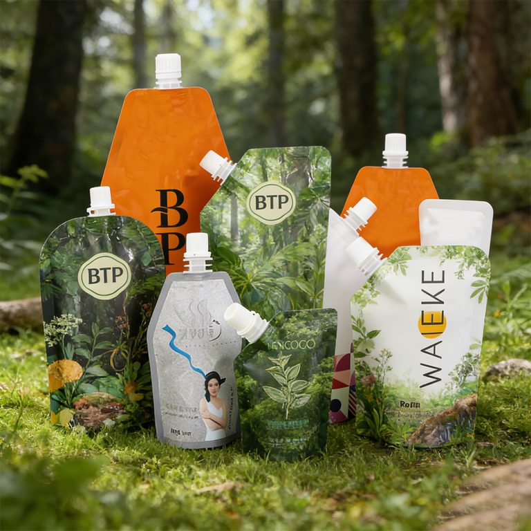 Custom Soy Milk Juice Sauce food Spout plastic Special Shape packaging Pouch1