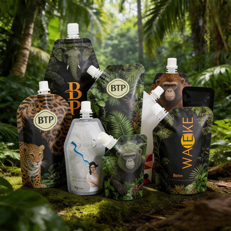 Custom Soy Milk Juice Sauce food Spout plastic Special Shape packaging Pouch3