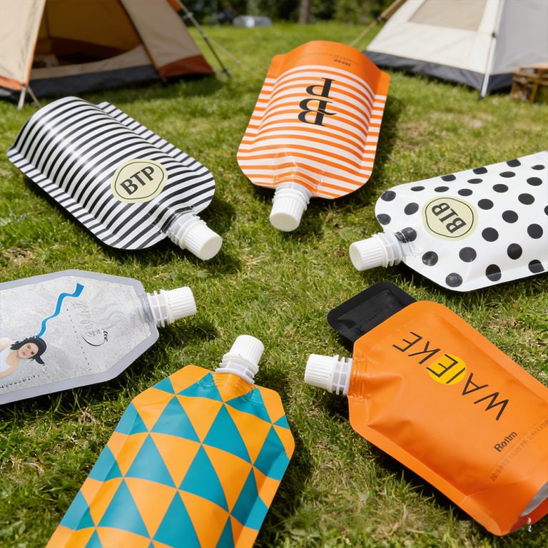 Custom Soy Milk Juice Sauce food Spout plastic Special Shape packaging Pouch4