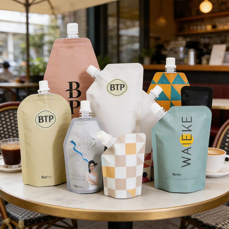 Custom Soy Milk Juice Sauce food Spout plastic Special Shape packaging Pouch5